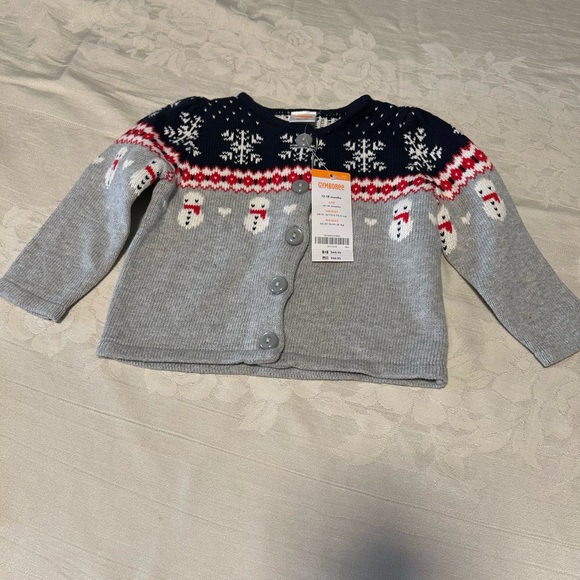 Gymboree Gray, Navy & Red Snowman Kids Sweater size 12 to 18 months, NWT - Picture 4 of 5